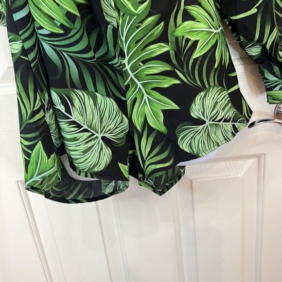 Shein XL Tropical Palm Short Romper Flowing Dress On Off Shoulder Elastic Chest - Picture 4 of 8